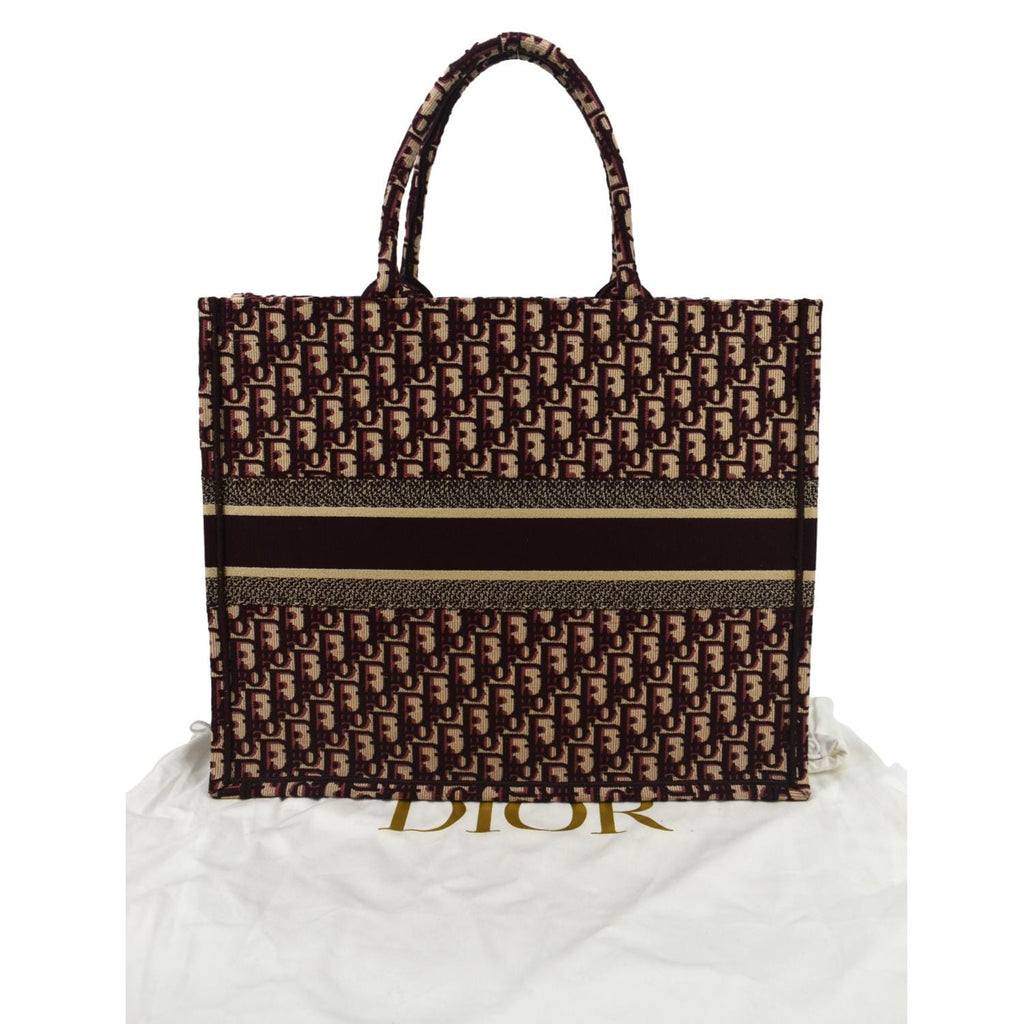CHRISTIAN DIOR Book Oblique Embroidered Canvas Tote Bag Burgundy