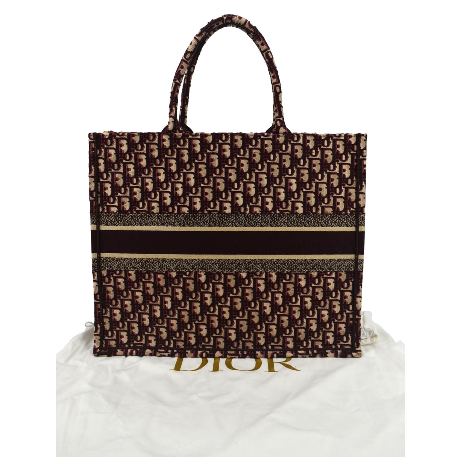 CHRISTIAN DIOR Book Oblique Embroidered Canvas Tote Bag Burgundy