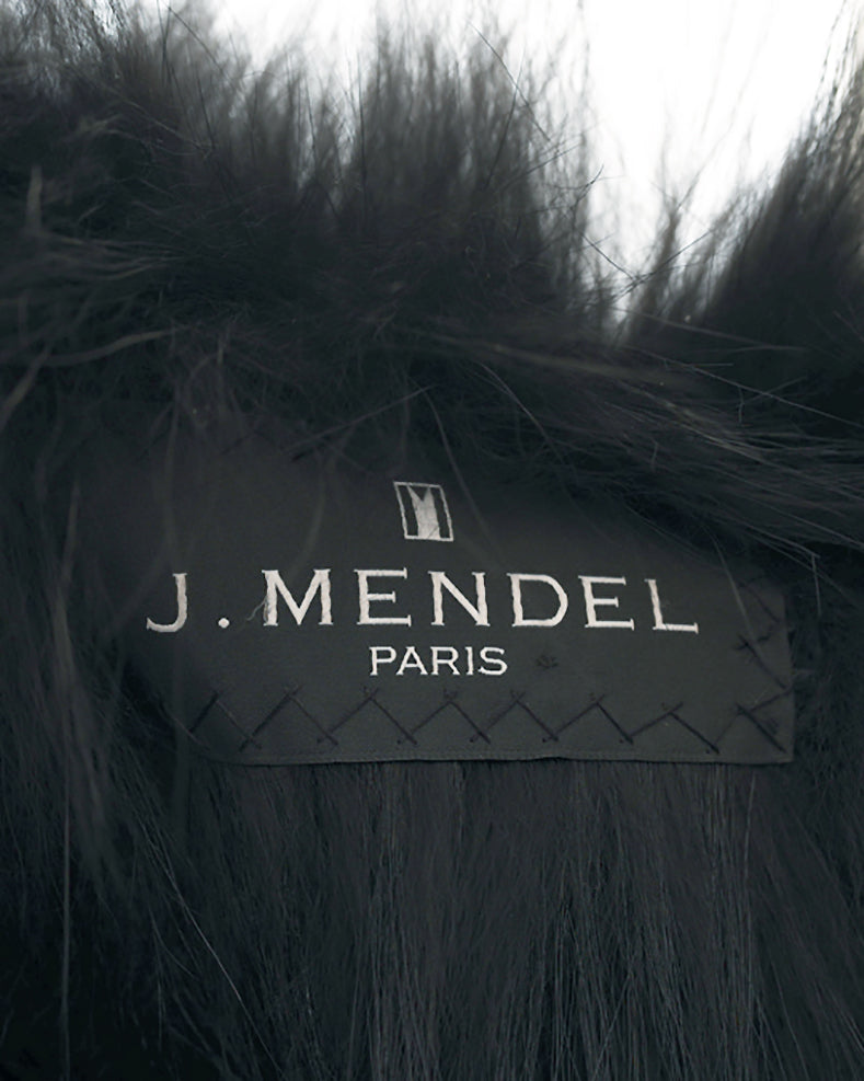 J. Mendel Black Fur Cape Jacket with Leather Buckles