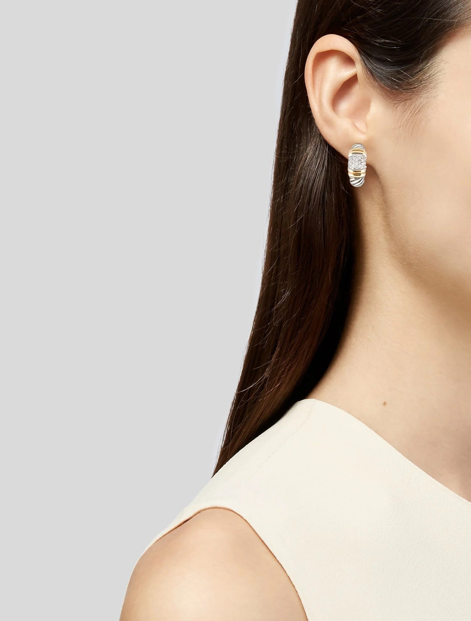 DY DIAMOND STERLING SILVER 18K GOLD SHRIMP EARCLIP EARRINGS