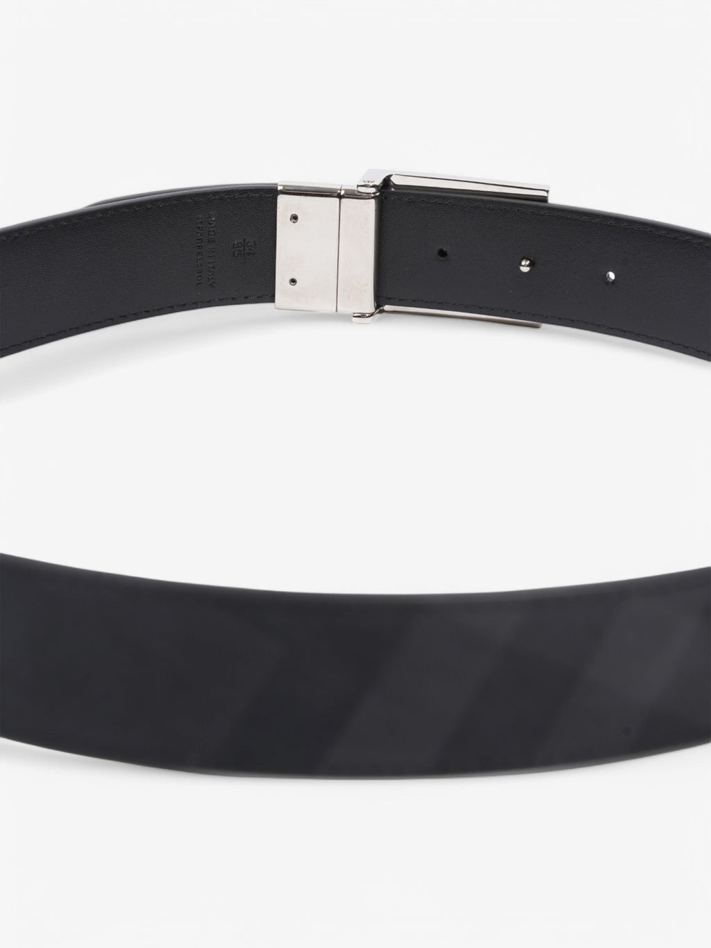 Burberry Reversible Plaque Belt Black / Silver Coated Canvas 85cm / 34"