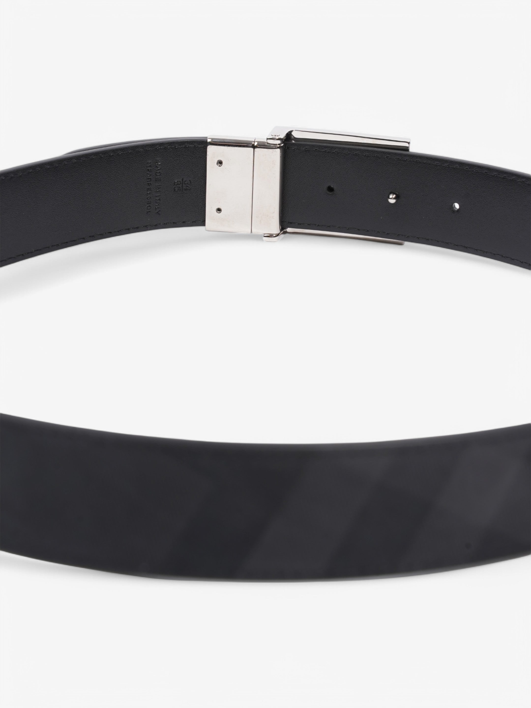 Burberry Reversible Plaque Belt Black / Silver Coated Canvas 85cm / 34"