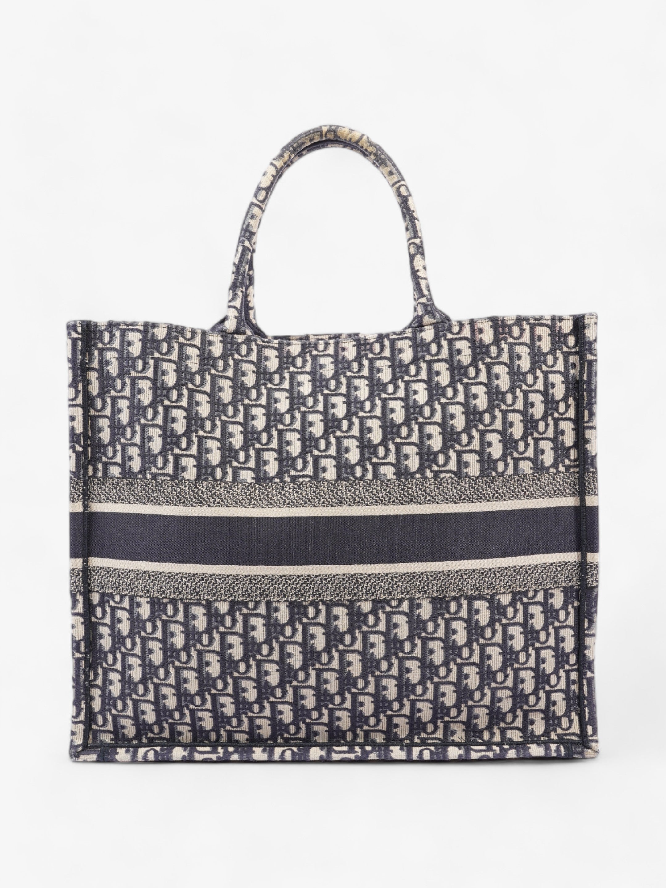 Christian Dior Book Tote Ecru and Blue Dior Oblique Canvas Large