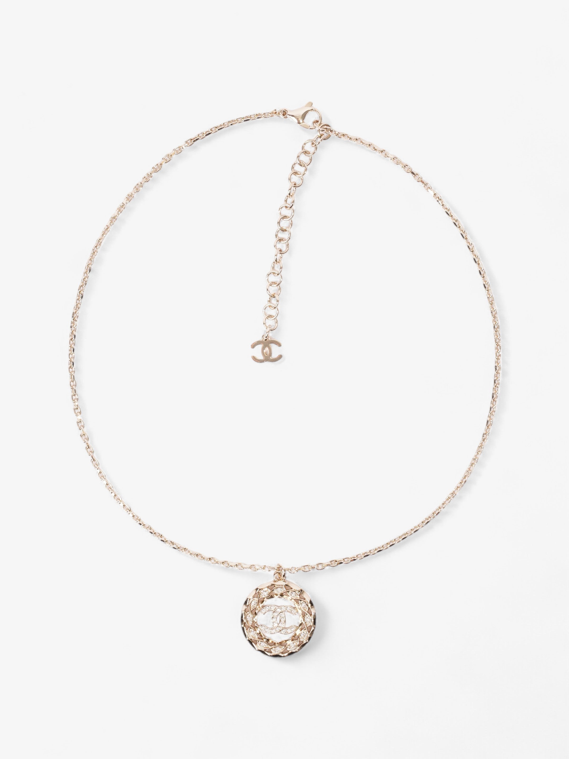 Chanel CC Medallion Necklace Light Gold Base Metal