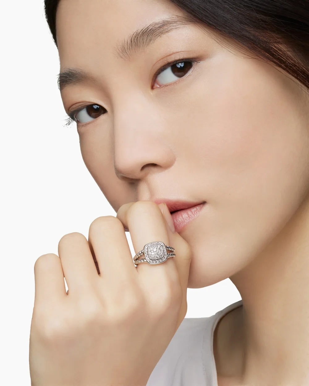 DY STERLING SILVER PAVE DIAMONDS PETITE ALBION RING