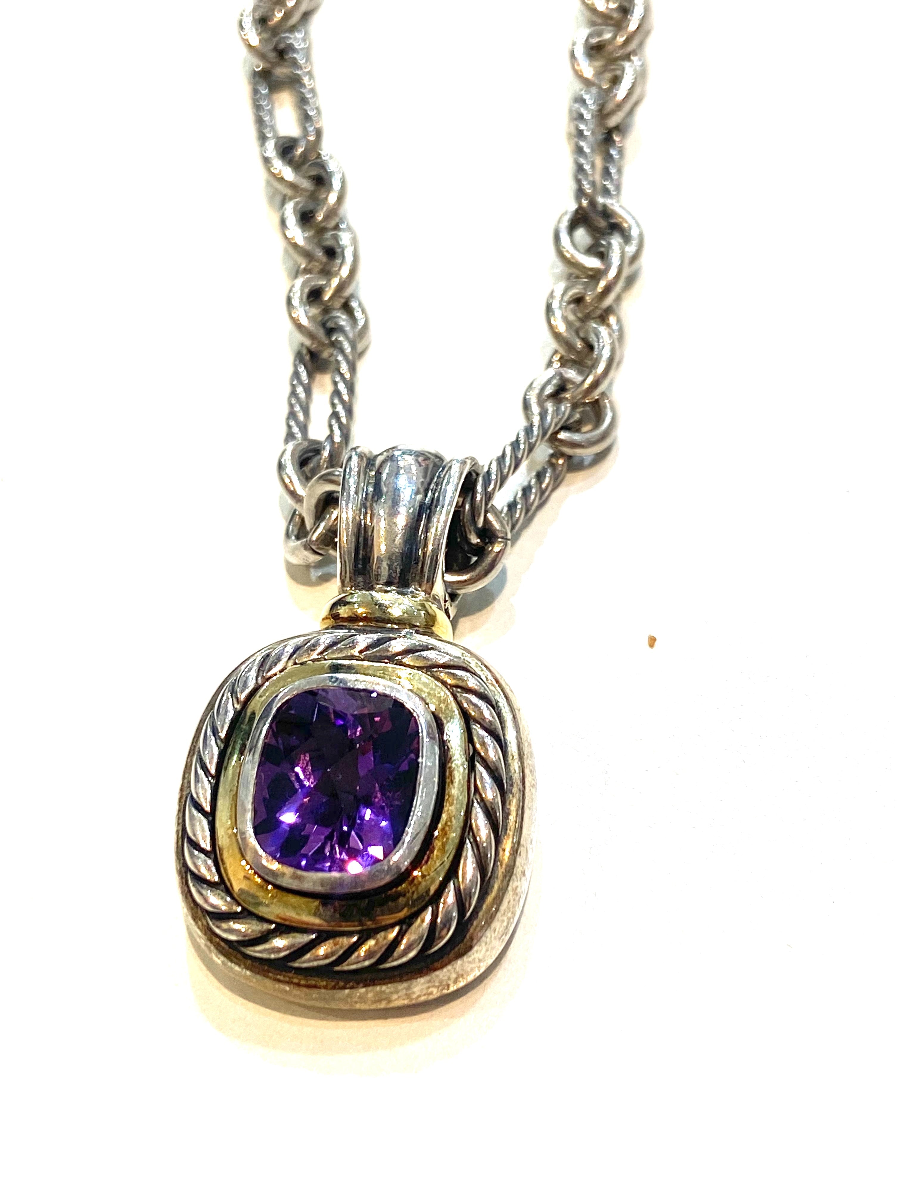 DY AMETHYST ALBION STERLING SILVER 18K GOLD PENDANT NECKLACE
