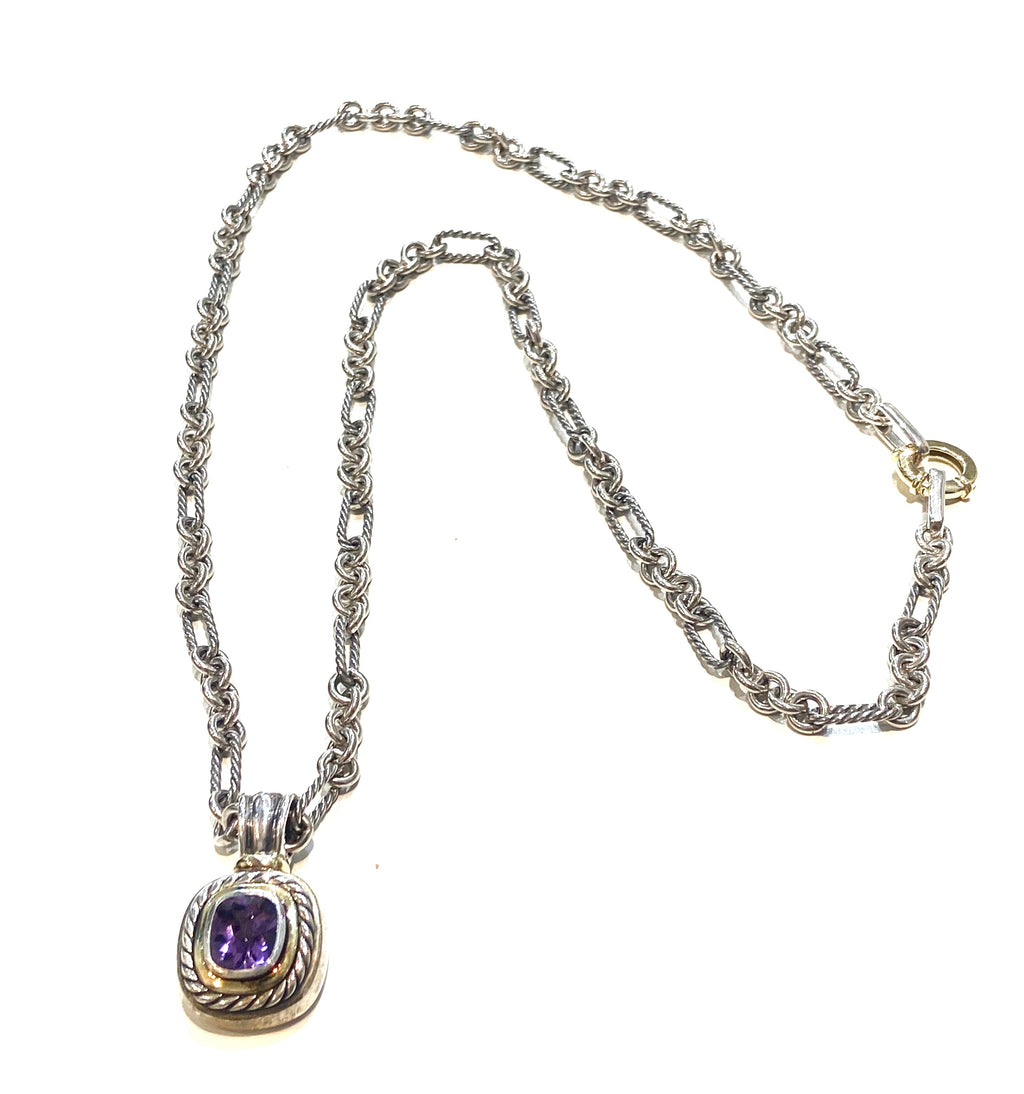 DY AMETHYST ALBION STERLING SILVER 18K GOLD PENDANT NECKLACE