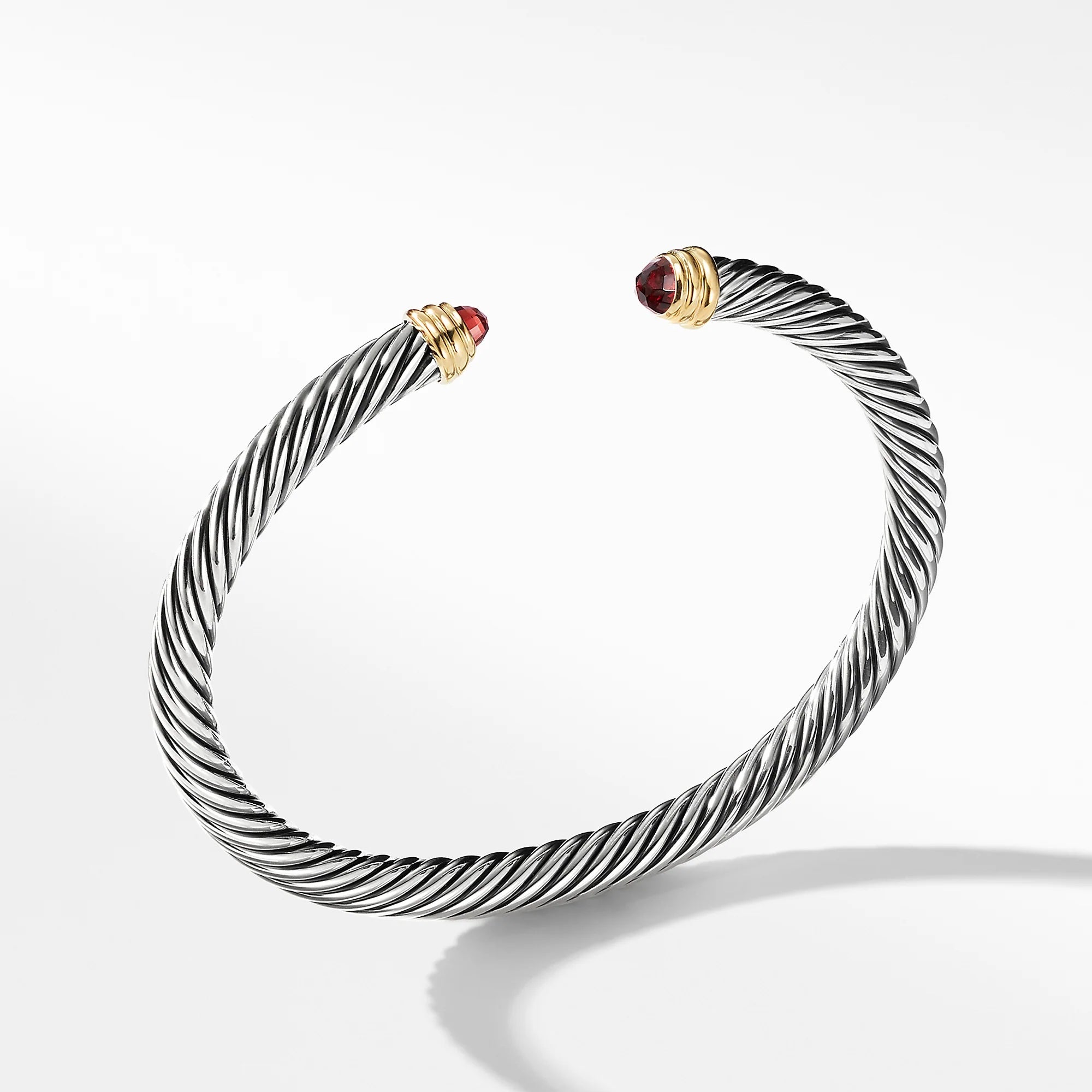 DY CABLE CLASSIC COLLECTION STERLING SILVER 14K GOLD GARNET 5MM BRACELET