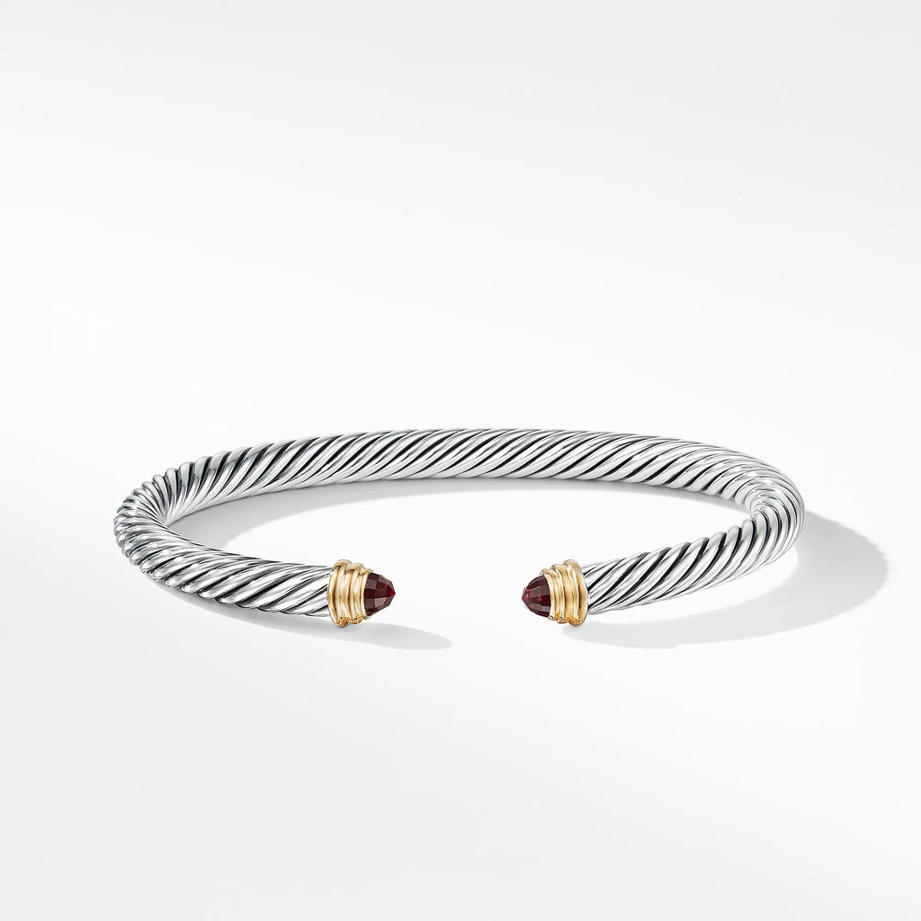DY CABLE CLASSIC COLLECTION STERLING SILVER 14K GOLD GARNET 5MM BRACELET