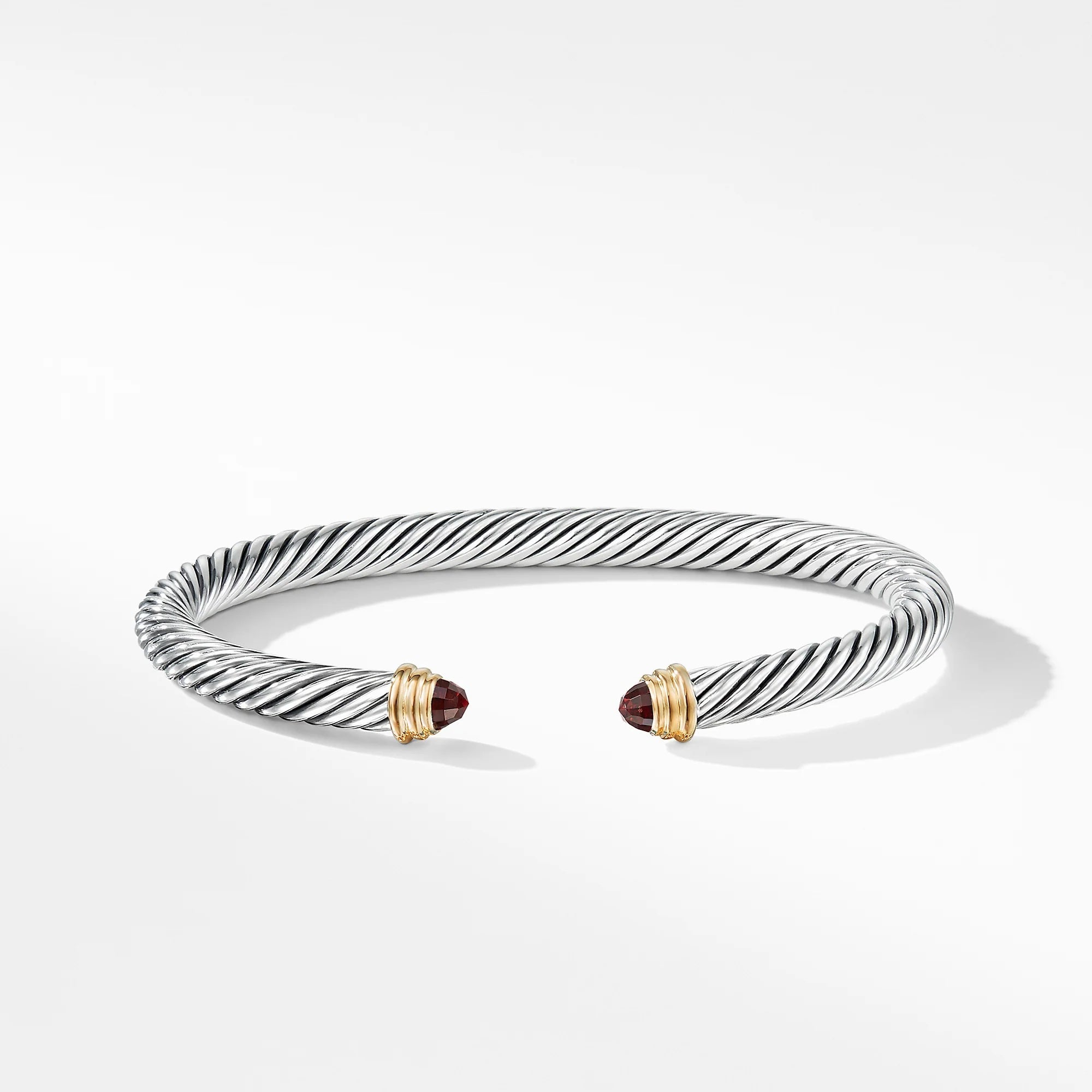 DY CABLE CLASSIC COLLECTION STERLING SILVER 14K GOLD GARNET 5MM BRACELET