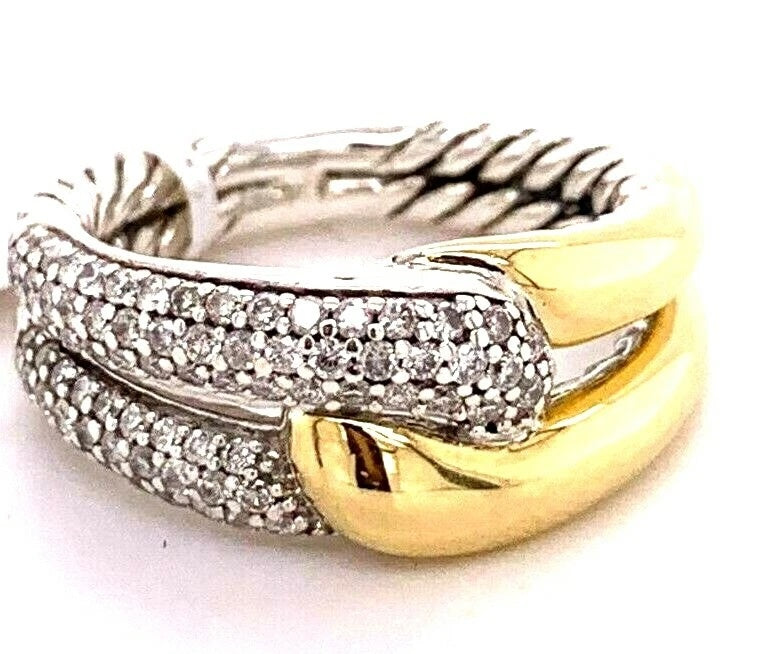 DY LABYRINTH STERLING SILVER 18K GOLD DIAMONDS SINGLE LOOP RING