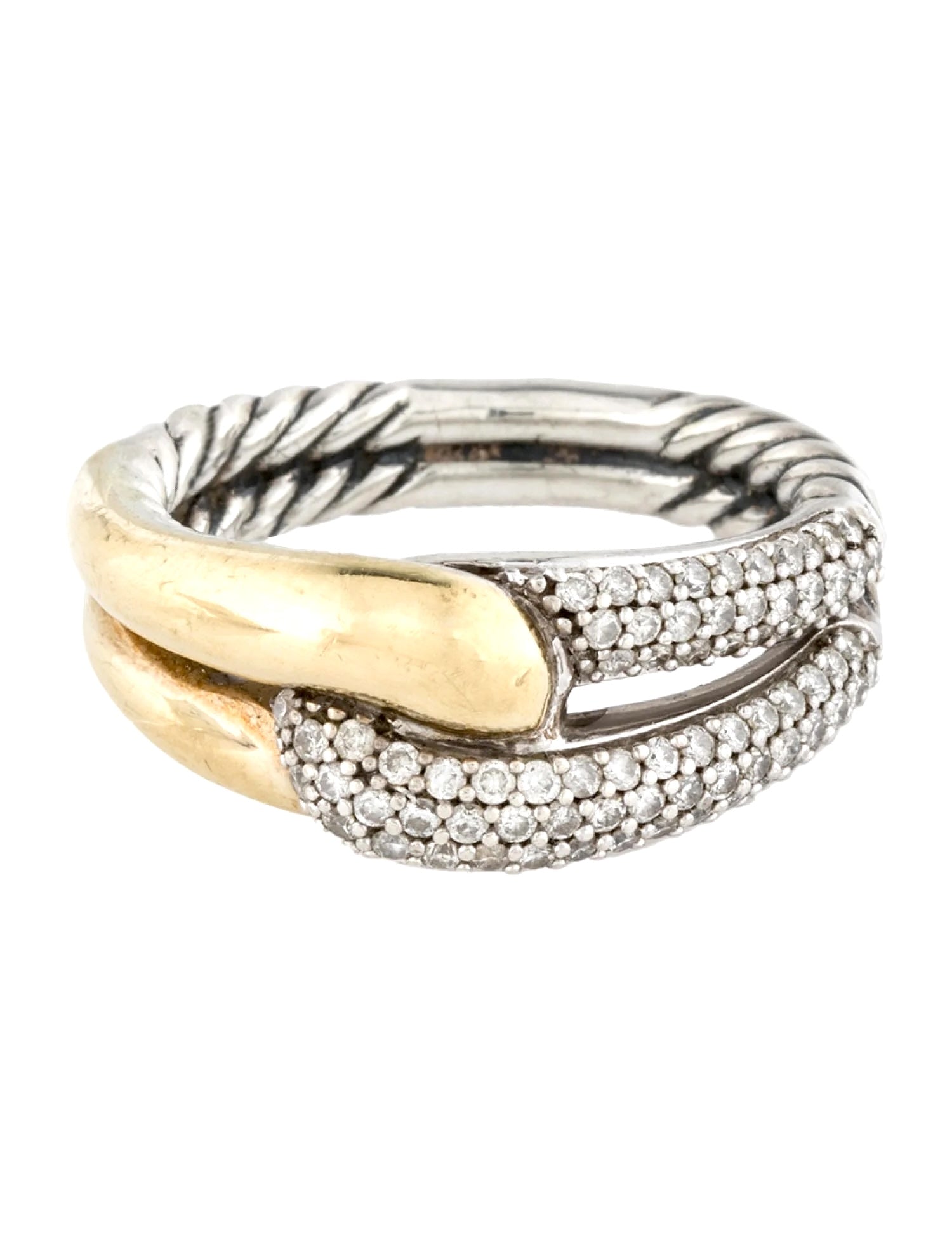 DY LABYRINTH STERLING SILVER 18K GOLD DIAMONDS SINGLE LOOP RING