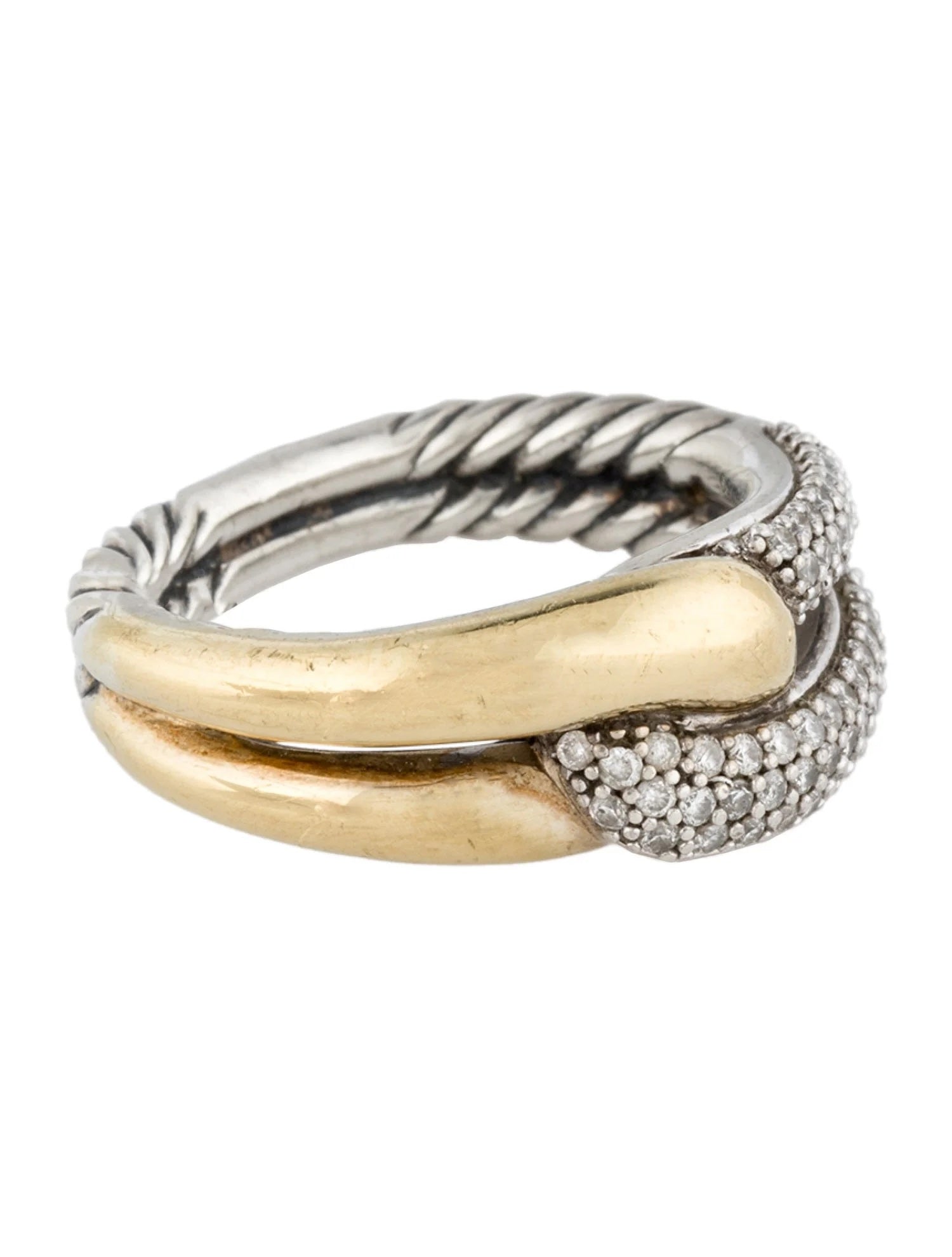 DY LABYRINTH STERLING SILVER 18K GOLD DIAMONDS SINGLE LOOP RING