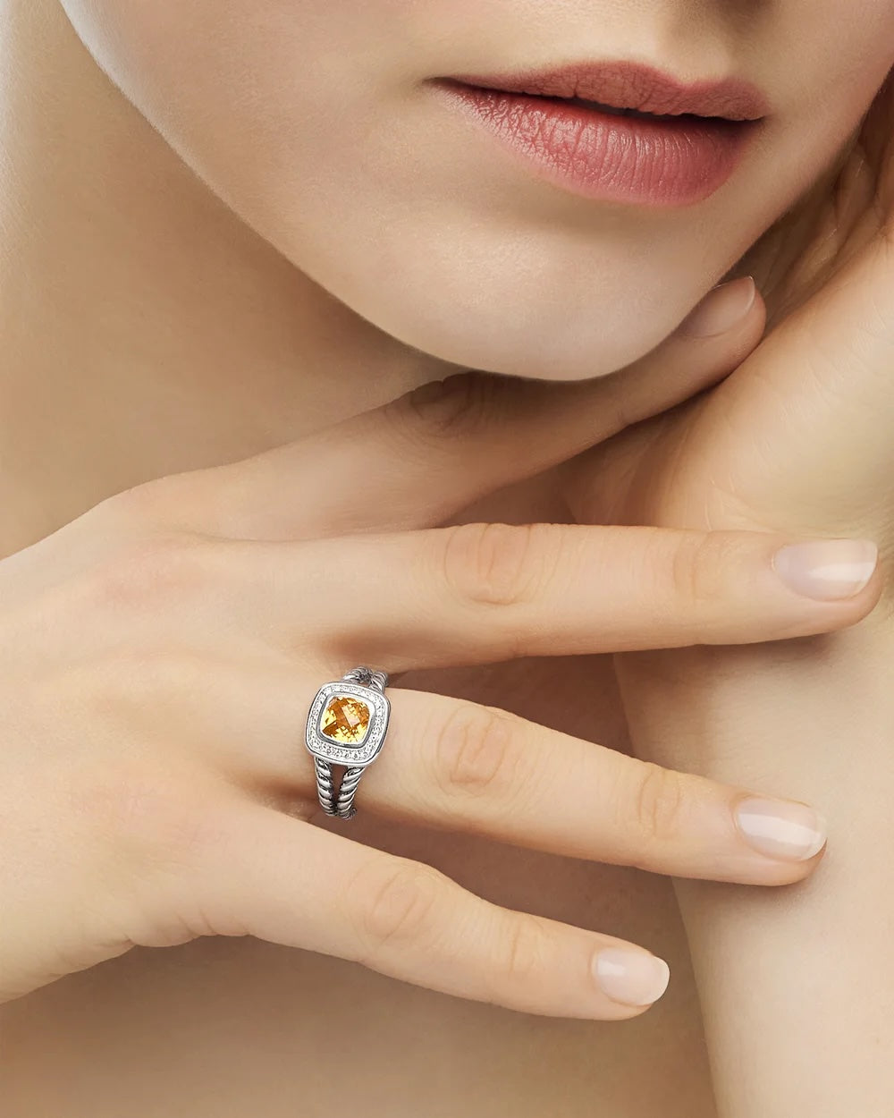 DY PETITE ALBION®  STERLING SILVER CITRINE DIAMONDS RING