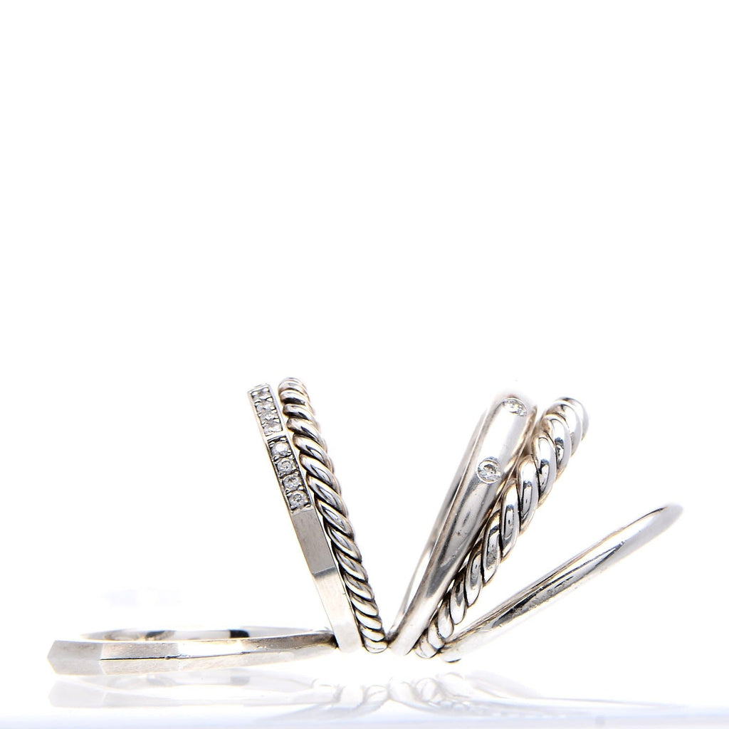 DY STERLING SILVER STAX SIX ROW PAVE DIAMONDS RING