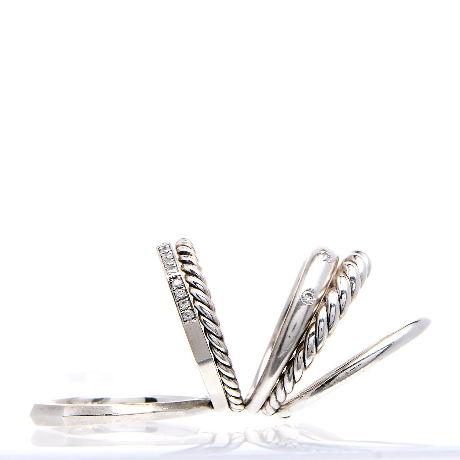 DY STERLING SILVER STAX SIX ROW PAVE DIAMONDS RING