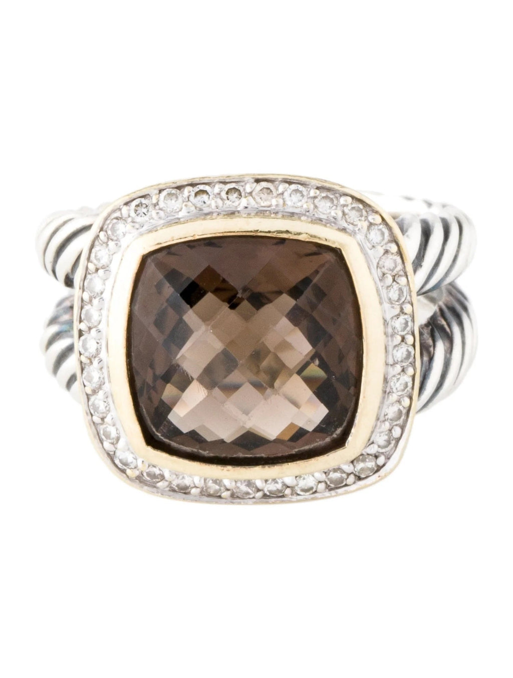 DY STERLING SILVER 18K GOLD SMOKY QUARTZ & DIAMOND ALBION RING