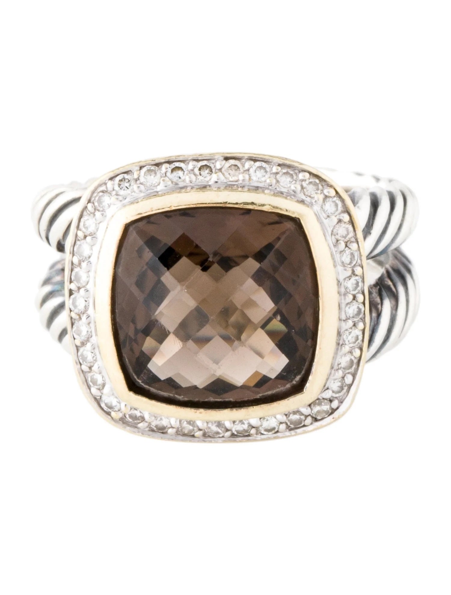 DY STERLING SILVER 18K GOLD SMOKY QUARTZ & DIAMOND ALBION RING