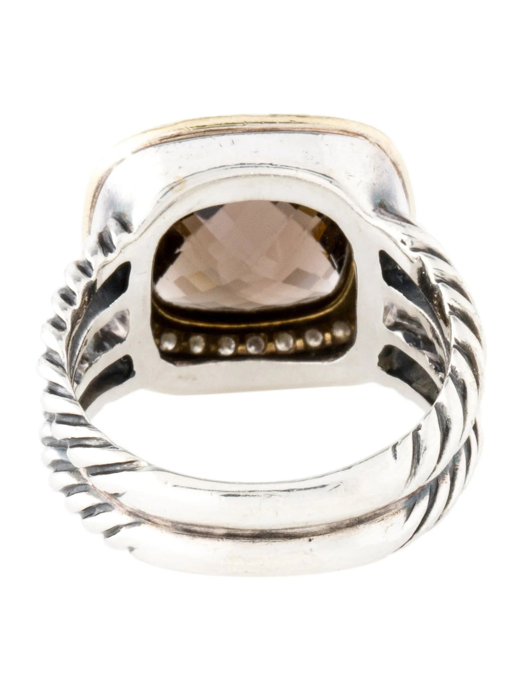 DY STERLING SILVER 18K GOLD SMOKY QUARTZ & DIAMOND ALBION RING