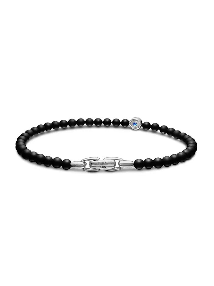 DAVID YURMAN SPIRITUAL ONYX & SAPPHIRES BEADS EVIL EYE BRACELET