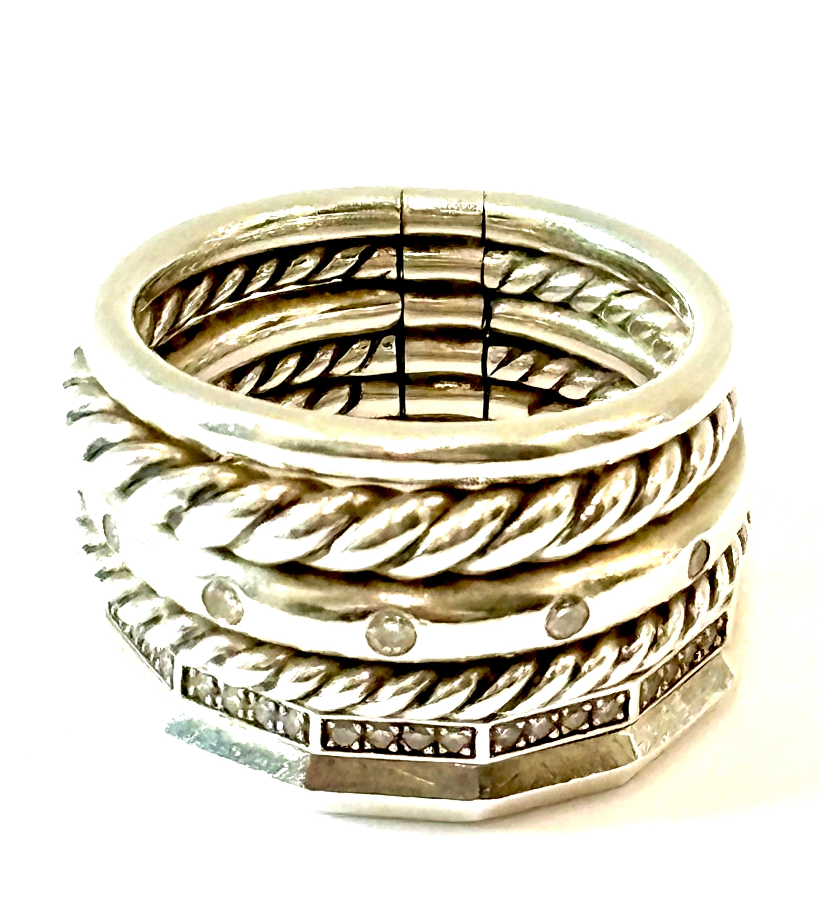 DY STERLING SILVER STAX SIX ROW PAVE DIAMONDS RING
