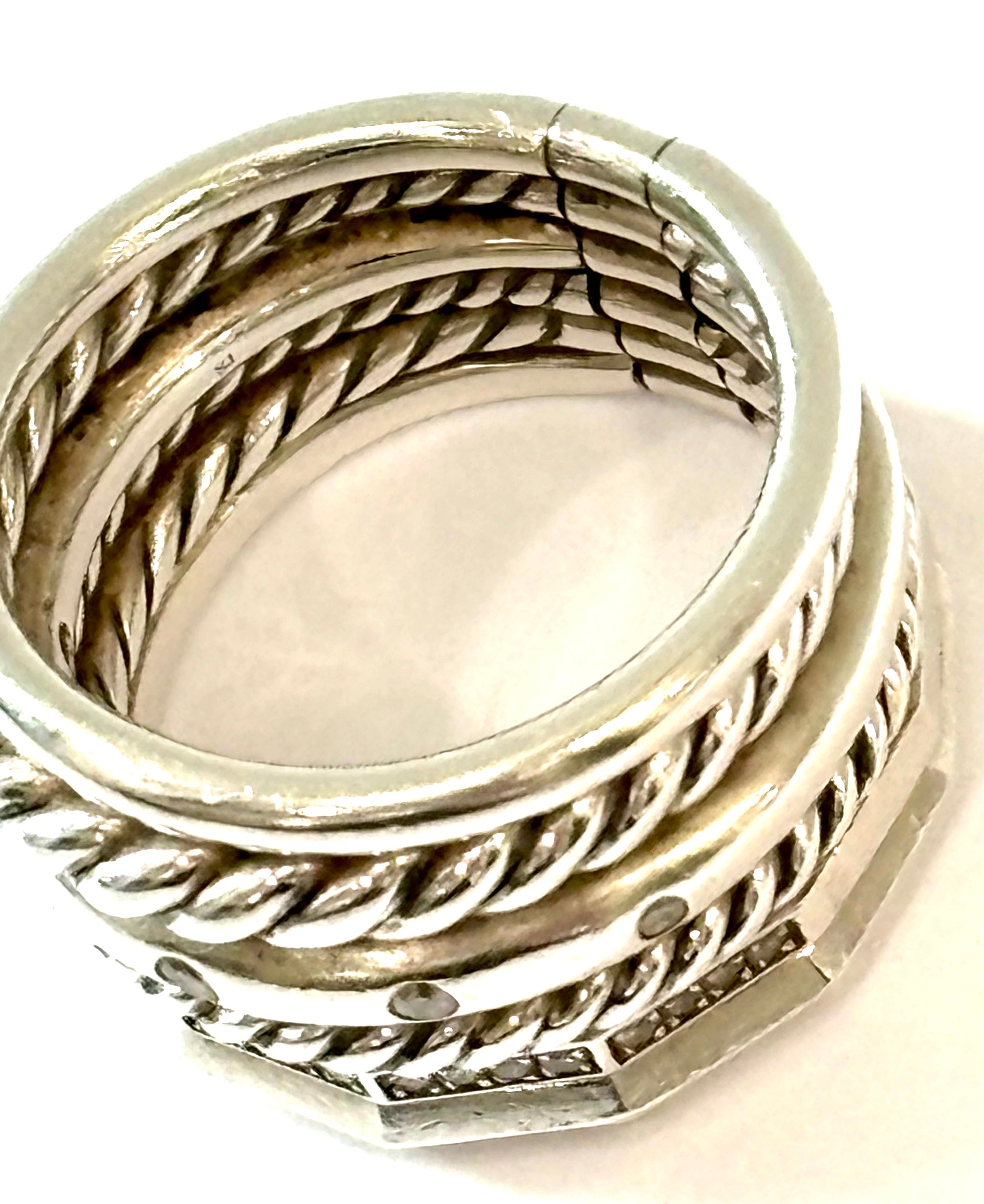 DY STERLING SILVER STAX SIX ROW PAVE DIAMONDS RING