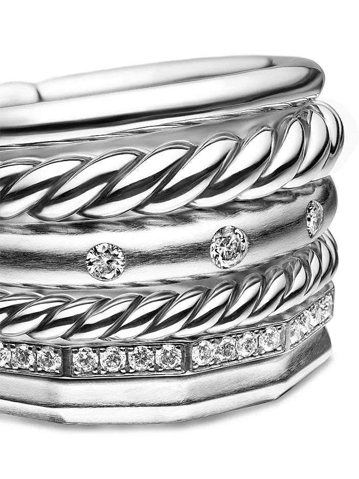 DY STERLING SILVER STAX SIX ROW PAVE DIAMONDS RING