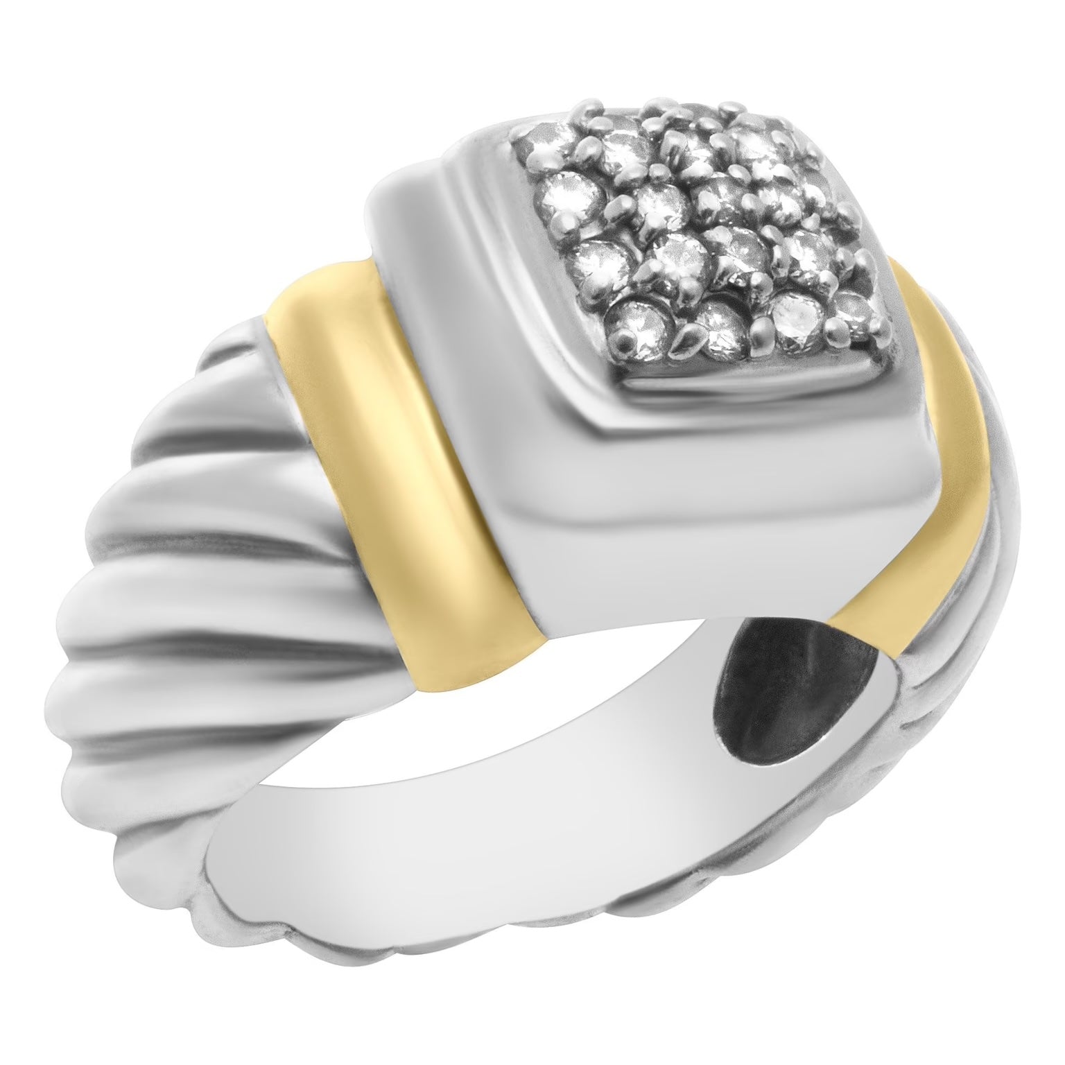 DY STERLING SILVER PAVE DIAMOND 18K YELLOW GOLD STATEMENT RING