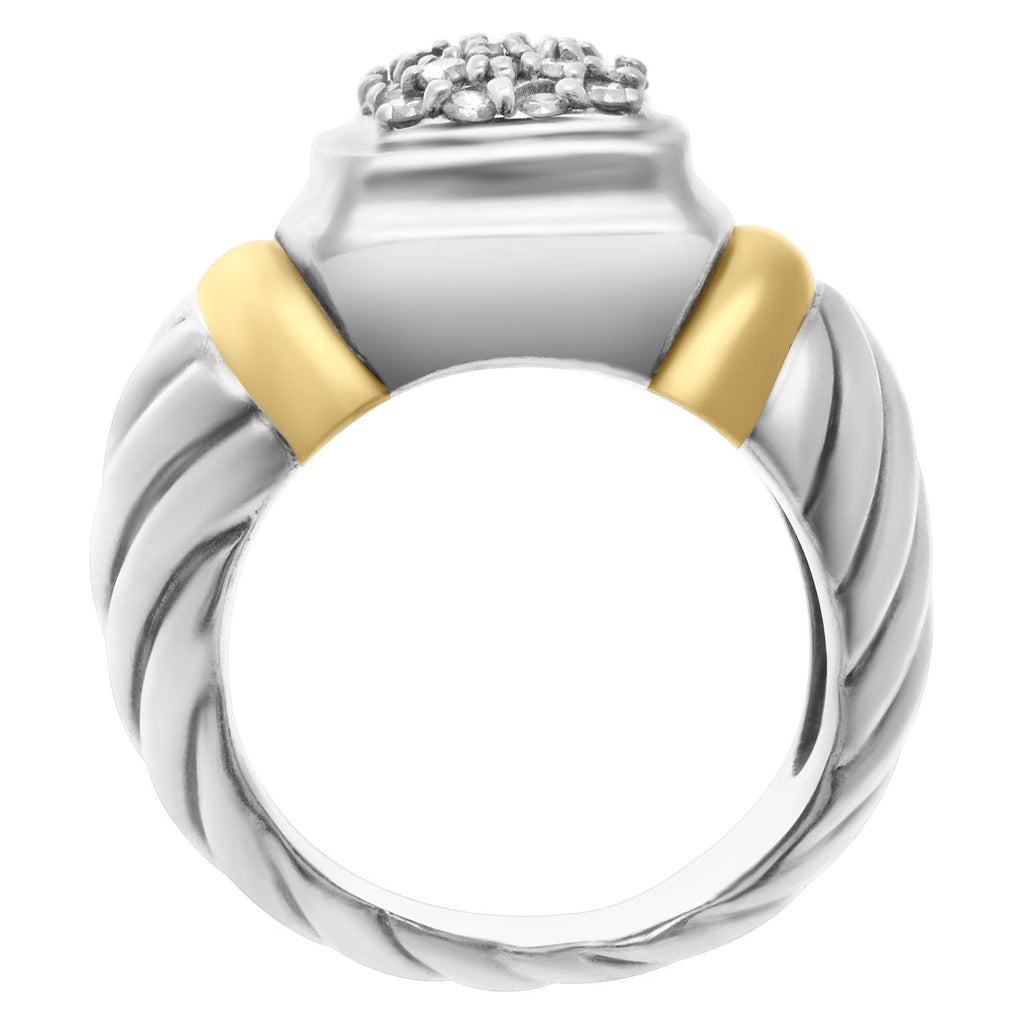 DY STERLING SILVER PAVE DIAMOND 18K YELLOW GOLD STATEMENT RING