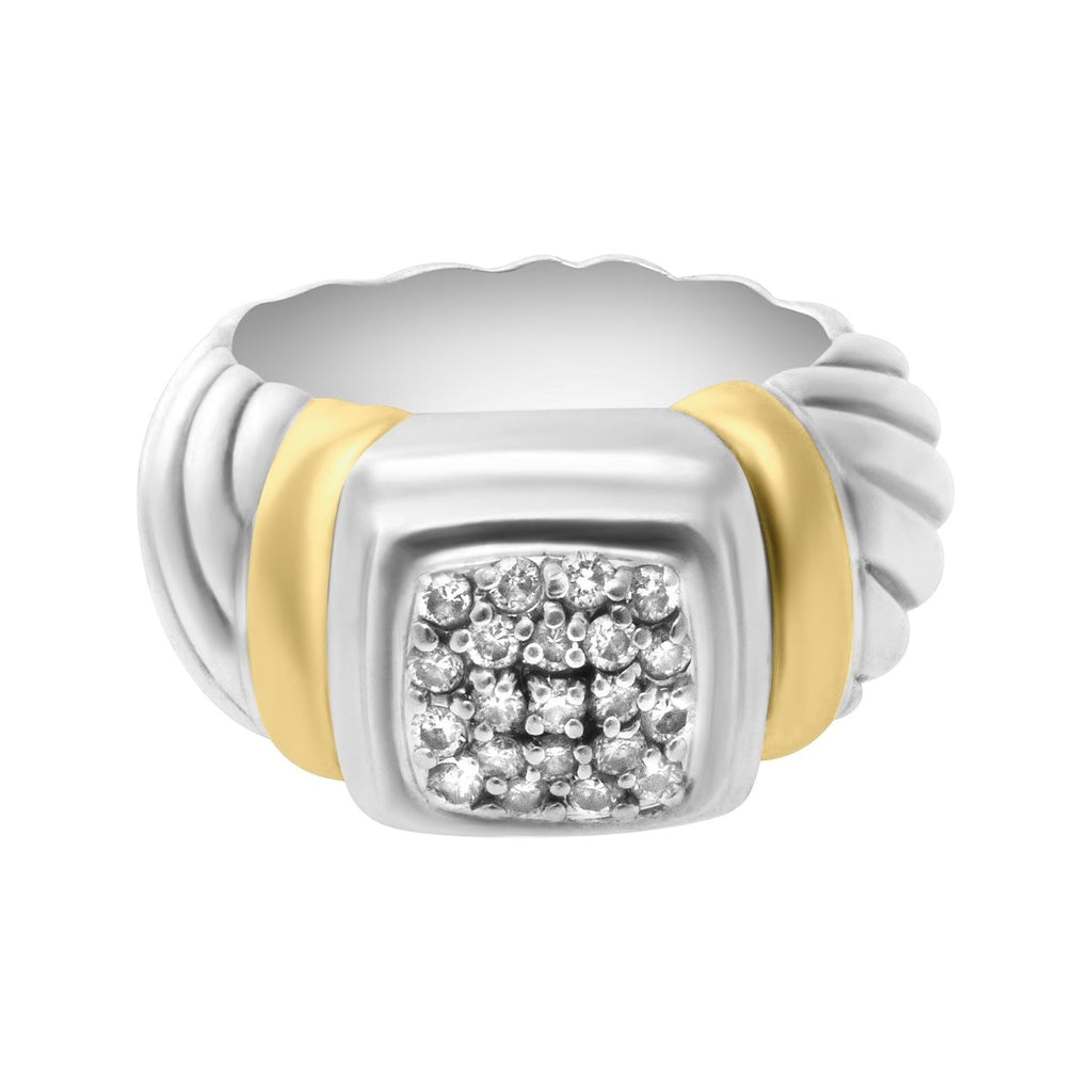 DY STERLING SILVER PAVE DIAMOND 18K YELLOW GOLD STATEMENT RING