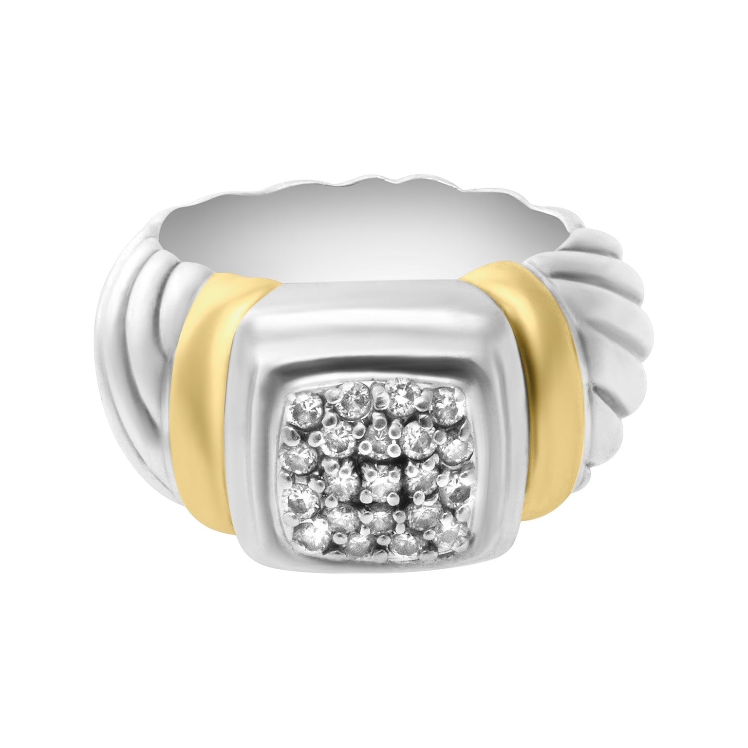 DY STERLING SILVER PAVE DIAMOND 18K YELLOW GOLD STATEMENT RING