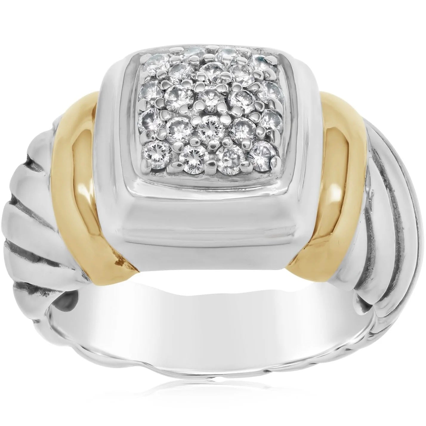 DY STERLING SILVER PAVE DIAMOND 18K YELLOW GOLD STATEMENT RING