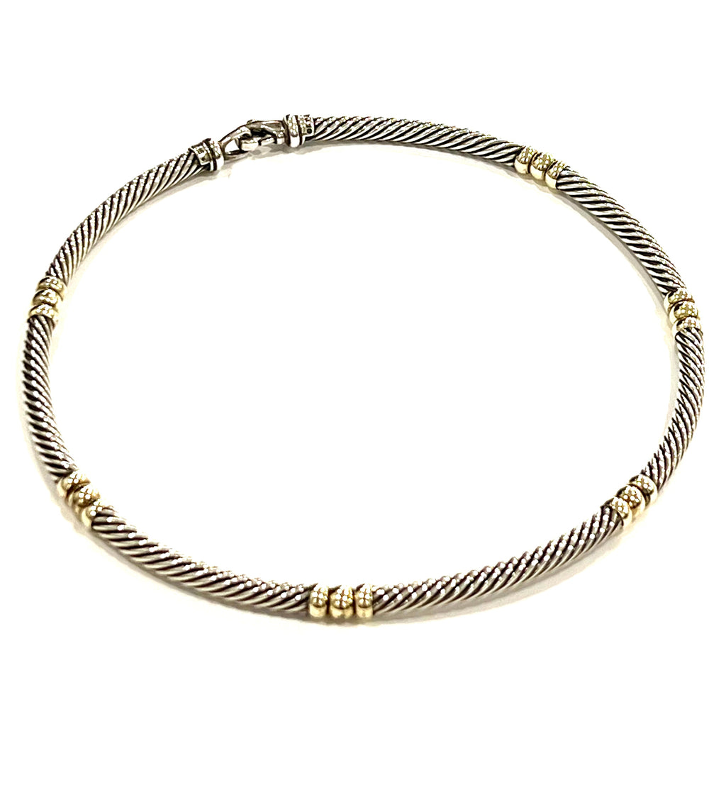DY STERLING SILVER 14K YELLOW GOLD HAMPTON CABLE COLLAR NECKLACE