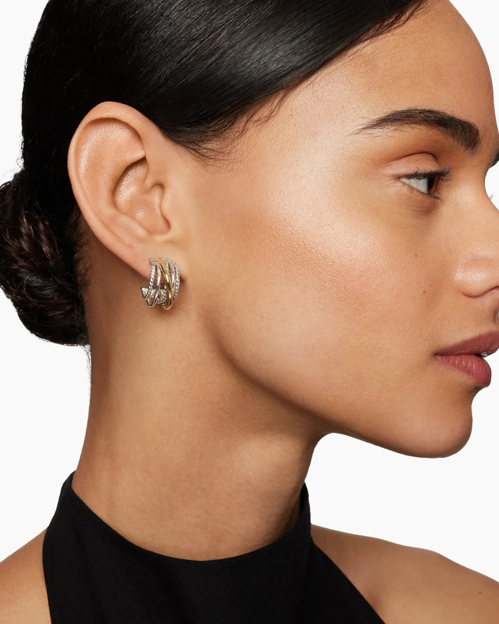 DY STERLING SILVER 18K GOLD CROSSOVER SHRIMP EARRINGS