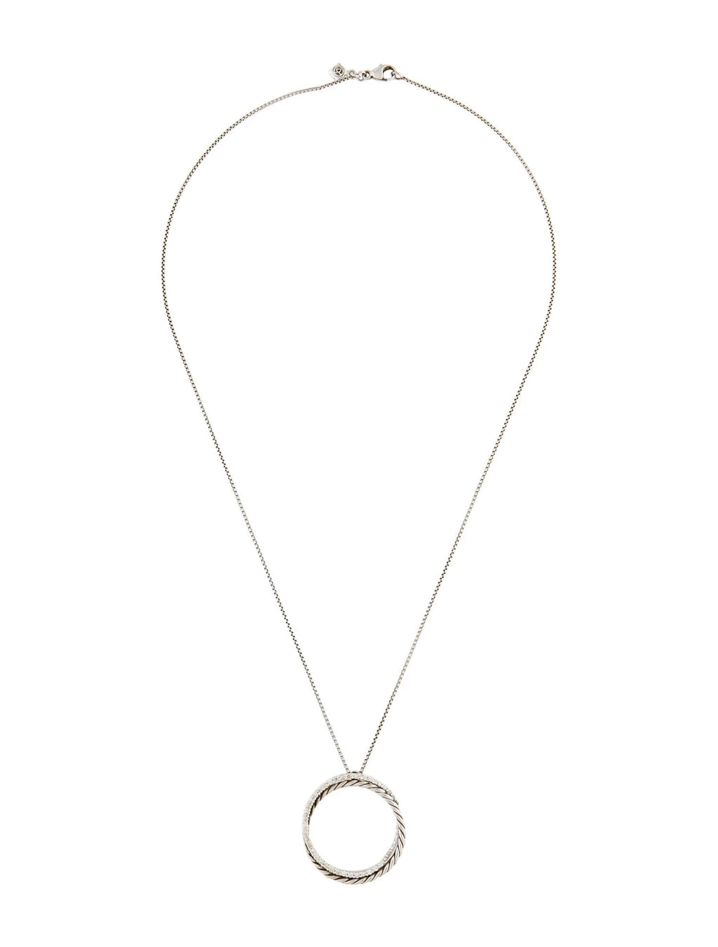DY STERLING SILVER 14K WHITE GOLD DIAMOND CROSSOVER CIRCLE PENDANT NECKLACE