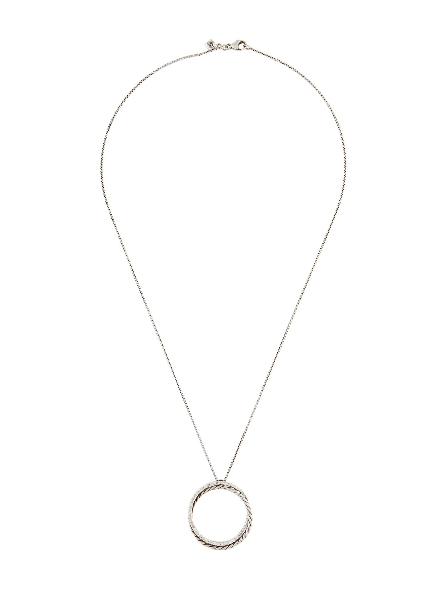 DY STERLING SILVER 14K WHITE GOLD DIAMOND CROSSOVER CIRCLE PENDANT NECKLACE