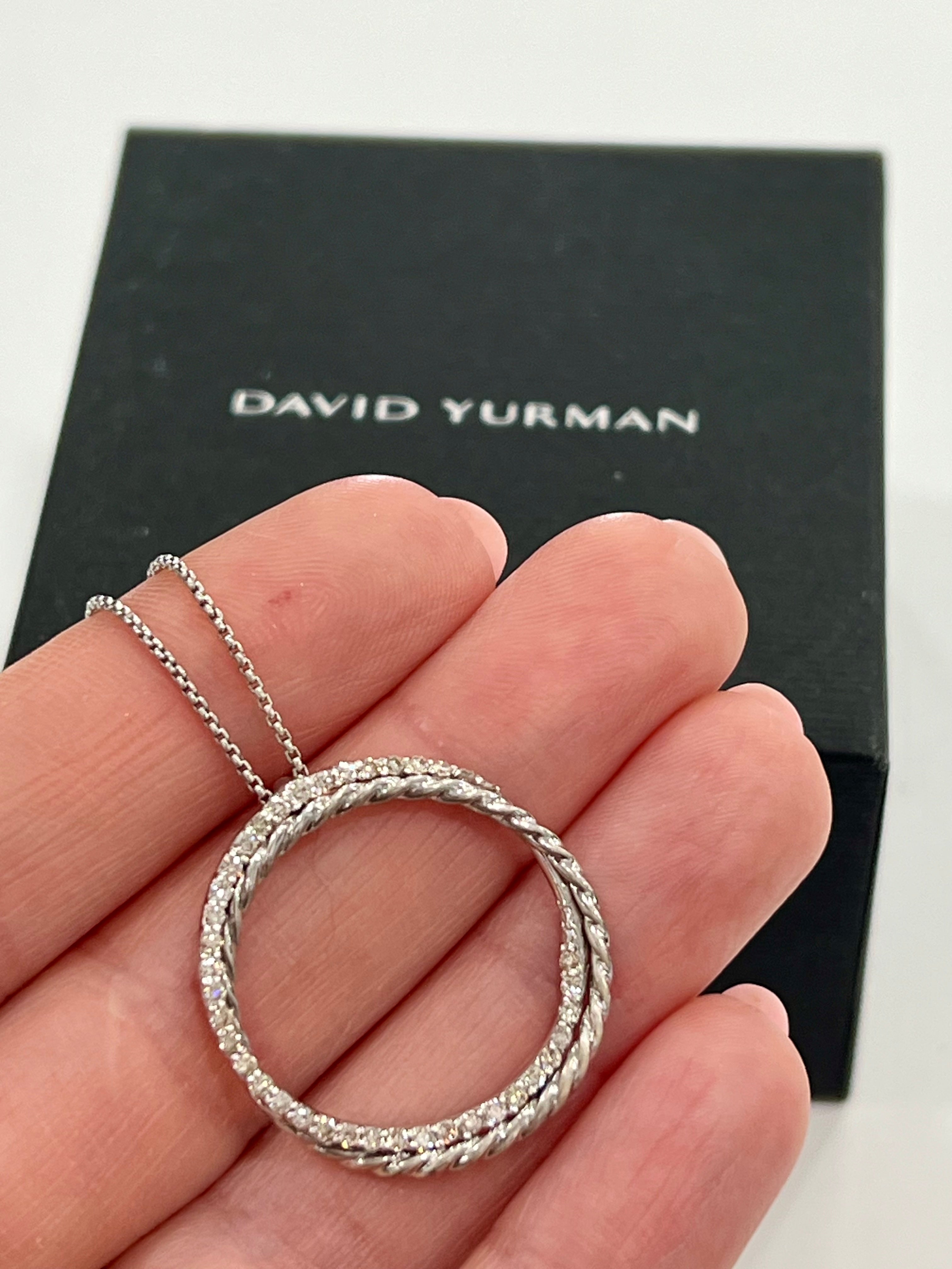 DY STERLING SILVER 14K WHITE GOLD DIAMOND CROSSOVER CIRCLE PENDANT NECKLACE