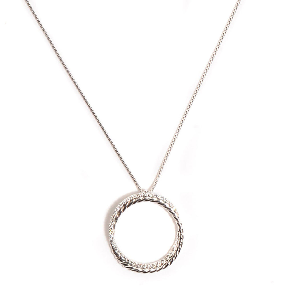 DY STERLING SILVER 14K WHITE GOLD DIAMOND CROSSOVER CIRCLE PENDANT NECKLACE