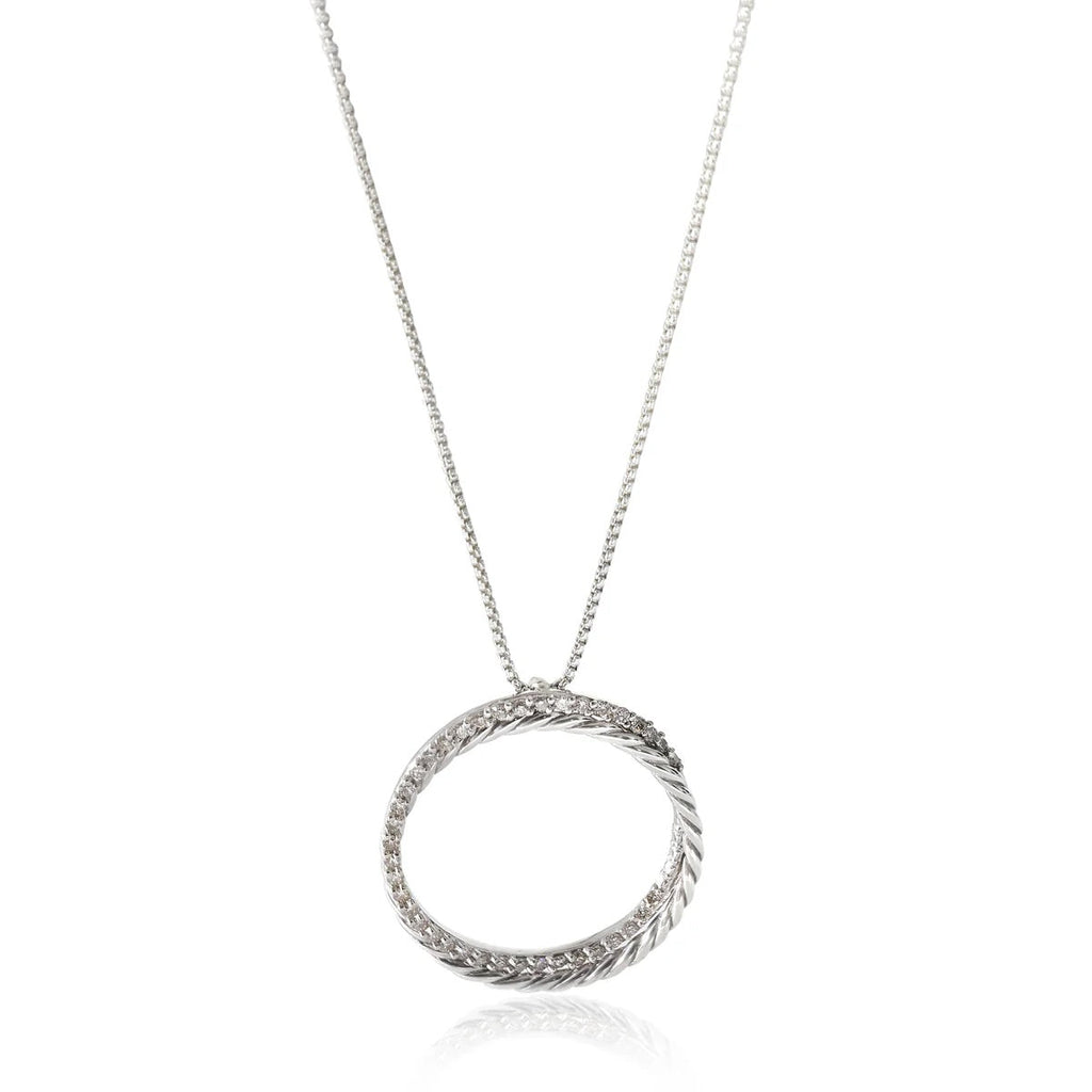 DY STERLING SILVER 14K WHITE GOLD DIAMOND CROSSOVER CIRCLE PENDANT NECKLACE