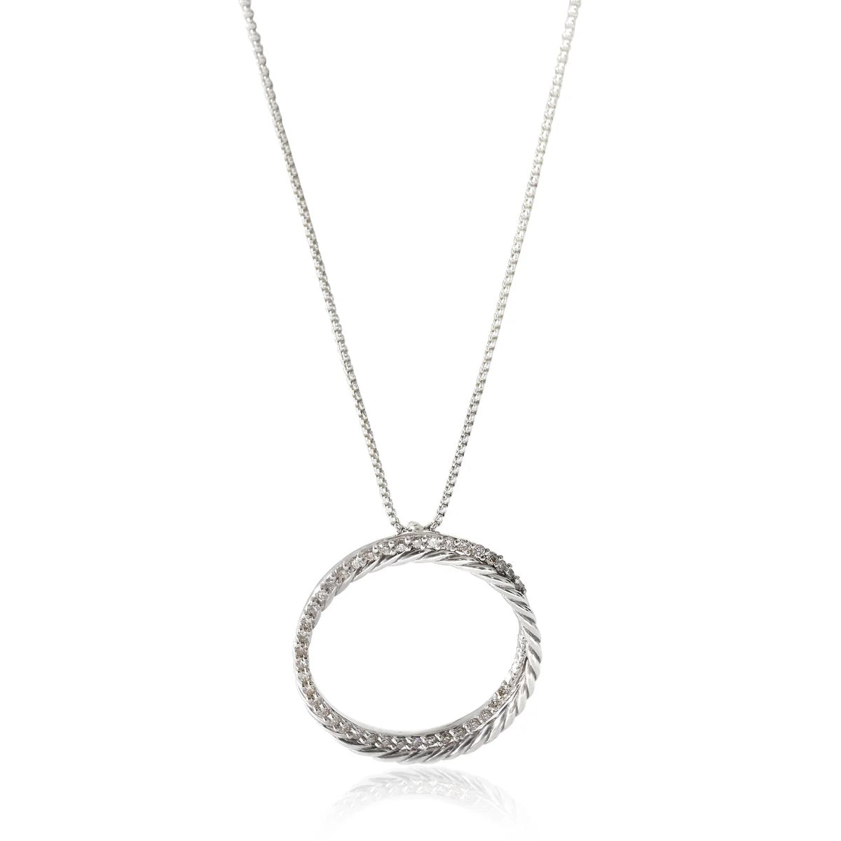 DY STERLING SILVER 14K WHITE GOLD DIAMOND CROSSOVER CIRCLE PENDANT NECKLACE