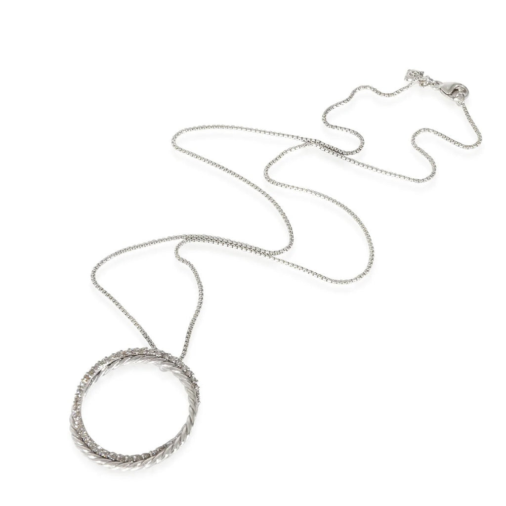 DY STERLING SILVER 14K WHITE GOLD DIAMOND CROSSOVER CIRCLE PENDANT NECKLACE