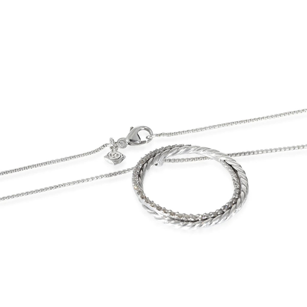 DY STERLING SILVER 14K WHITE GOLD DIAMOND CROSSOVER CIRCLE PENDANT NECKLACE