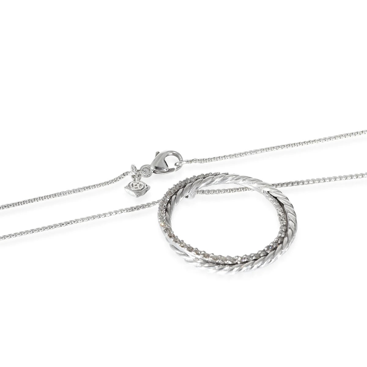 DY STERLING SILVER 14K WHITE GOLD DIAMOND CROSSOVER CIRCLE PENDANT NECKLACE