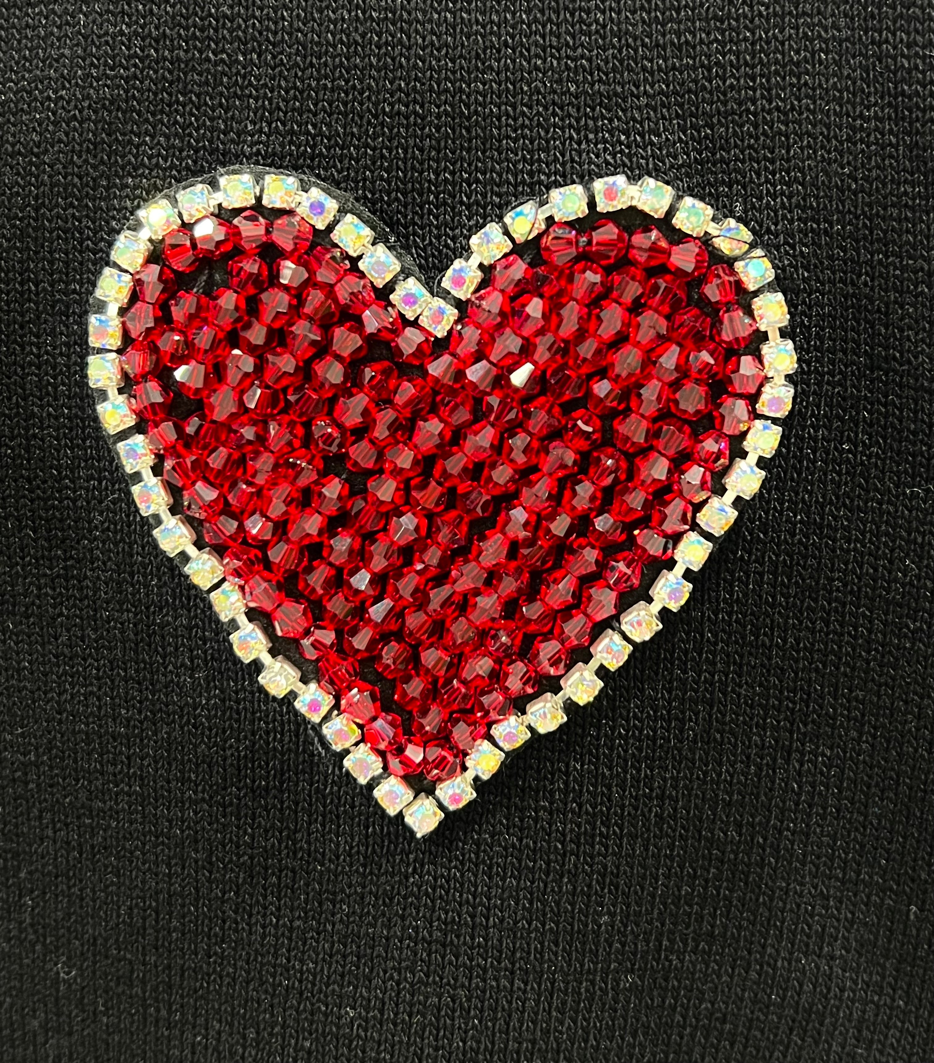 DOLCE & GABBANA CRYSTL HEART SHORT SLEEVE KNIT SWEATER
