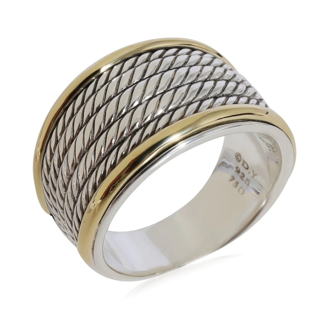 DAVID YURMAN FIVE ROW CABEL STERLING SILVER 18K GOLD RING