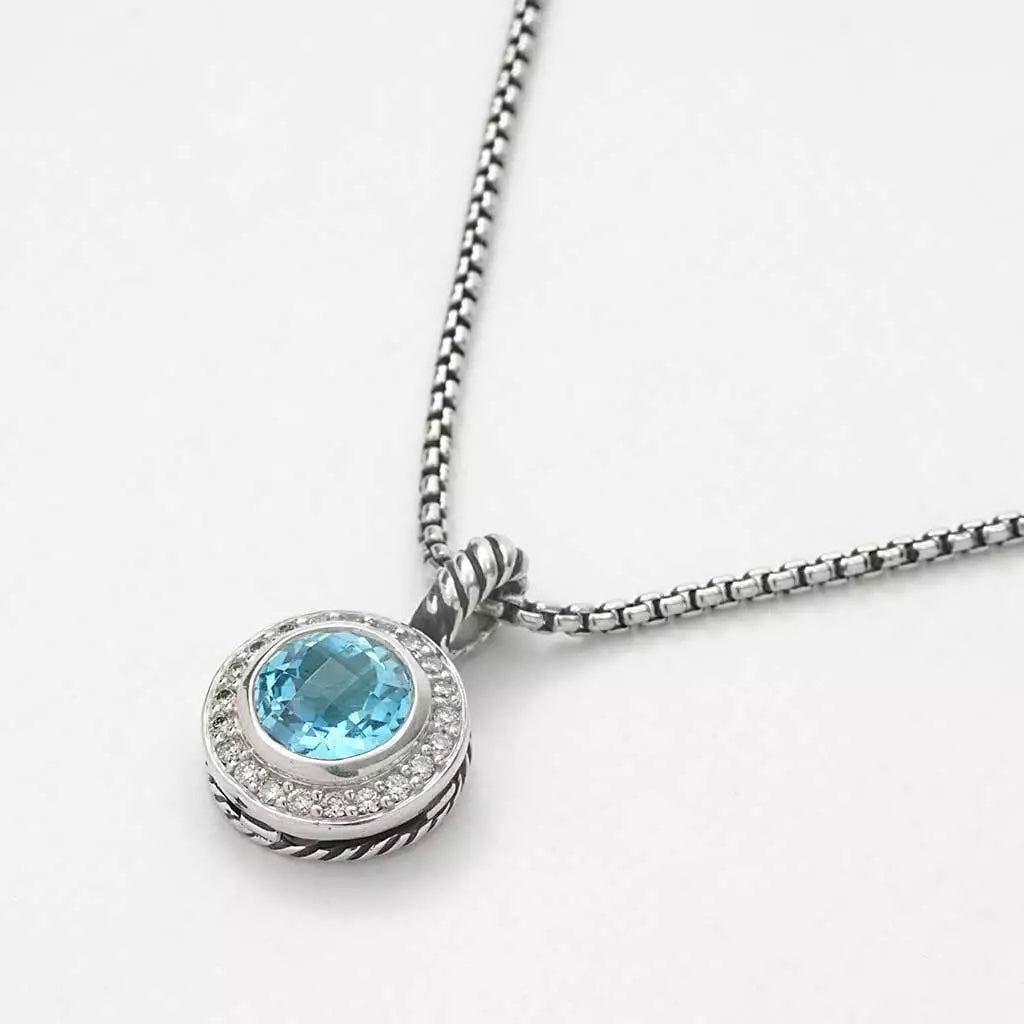 DAVID YURMAN ALBION CERISE BLUE TOPAZ & DIAMONDS SILVER NECKLACE