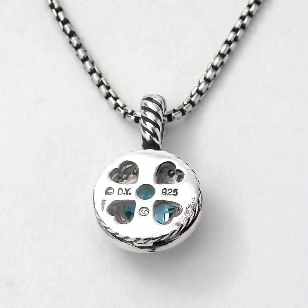 DAVID YURMAN ALBION CERISE BLUE TOPAZ & DIAMONDS SILVER NECKLACE