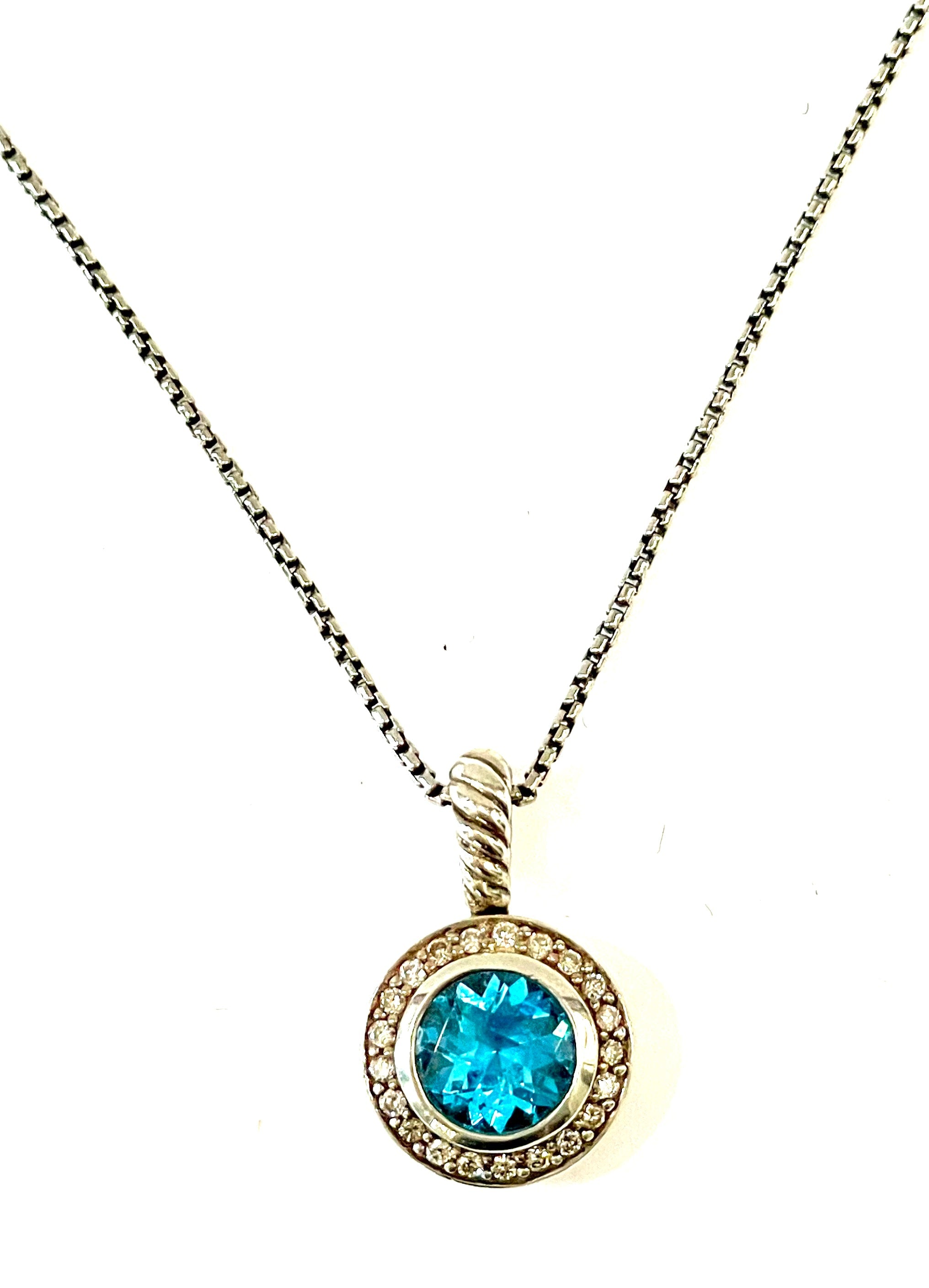 DAVID YURMAN ALBION CERISE BLUE TOPAZ & DIAMONDS SILVER NECKLACE