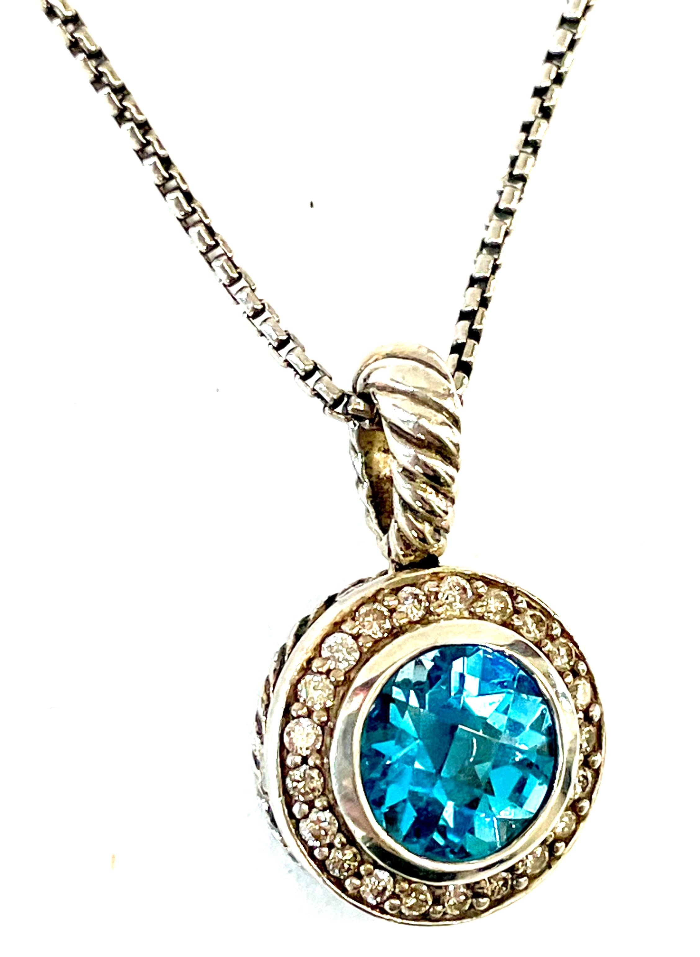 DAVID YURMAN ALBION CERISE BLUE TOPAZ & DIAMONDS SILVER NECKLACE