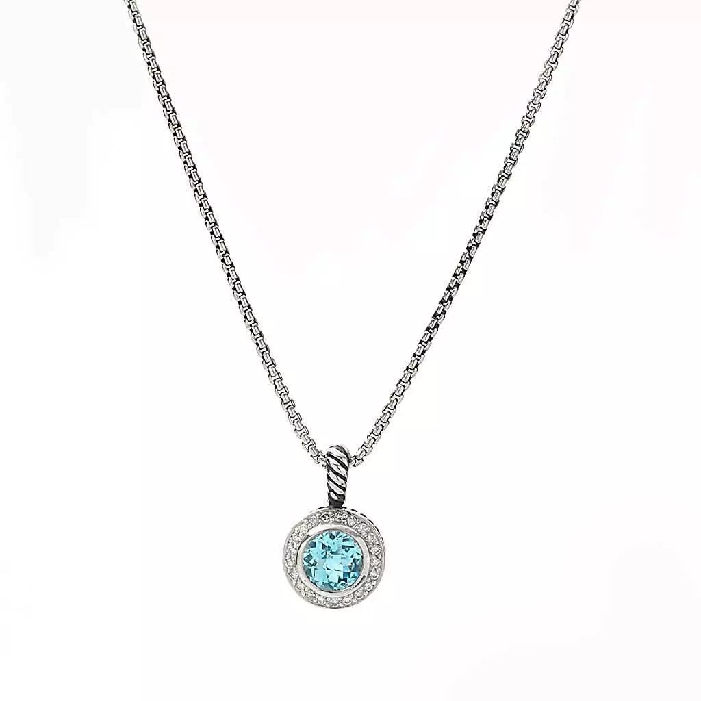 DAVID YURMAN ALBION CERISE BLUE TOPAZ & DIAMONDS SILVER NECKLACE